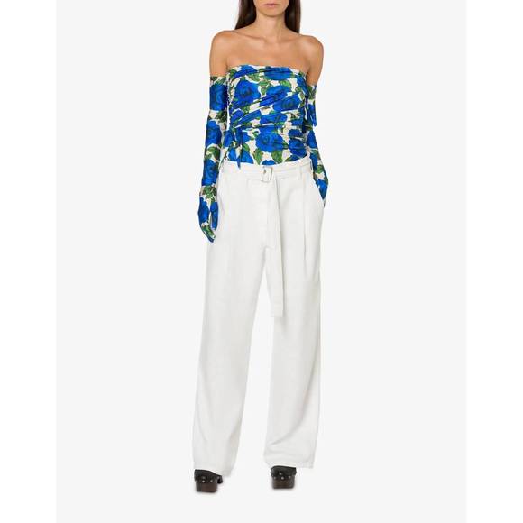 NEW PHILOSOPHY DI LORENZO SERAFINI flower bloom lycra bustier top in bluette